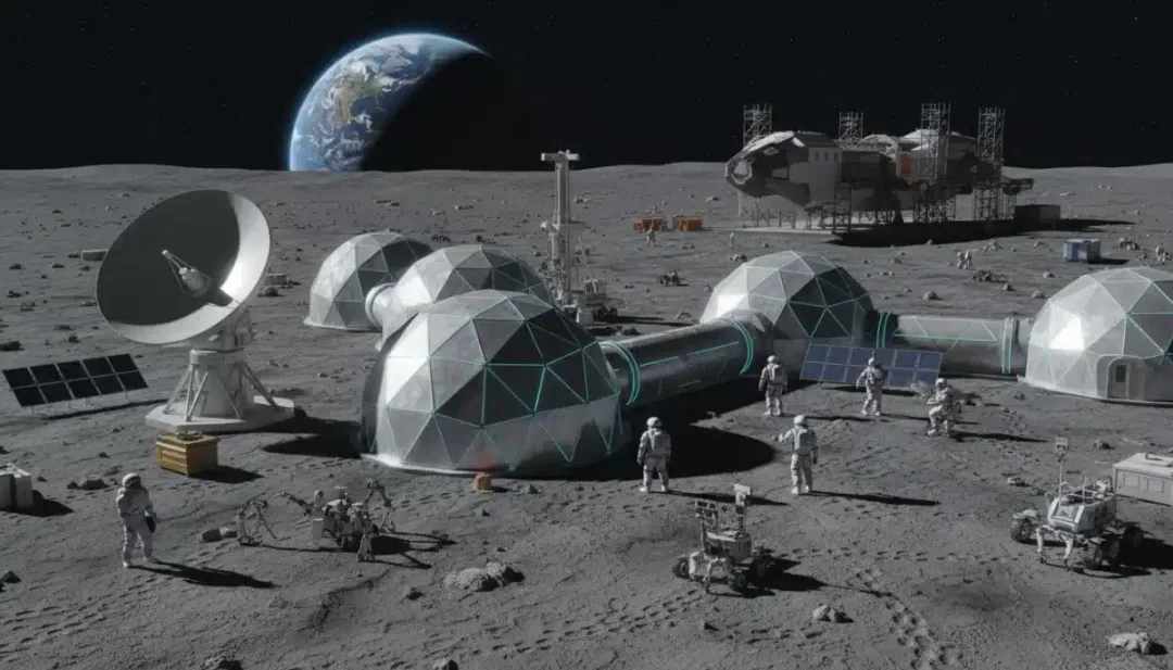Astronauts conducting research on lunar surface for future Mars missions