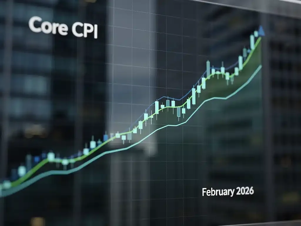 Financial chart showing rising Core CPI in February 2026, indicating inflation.