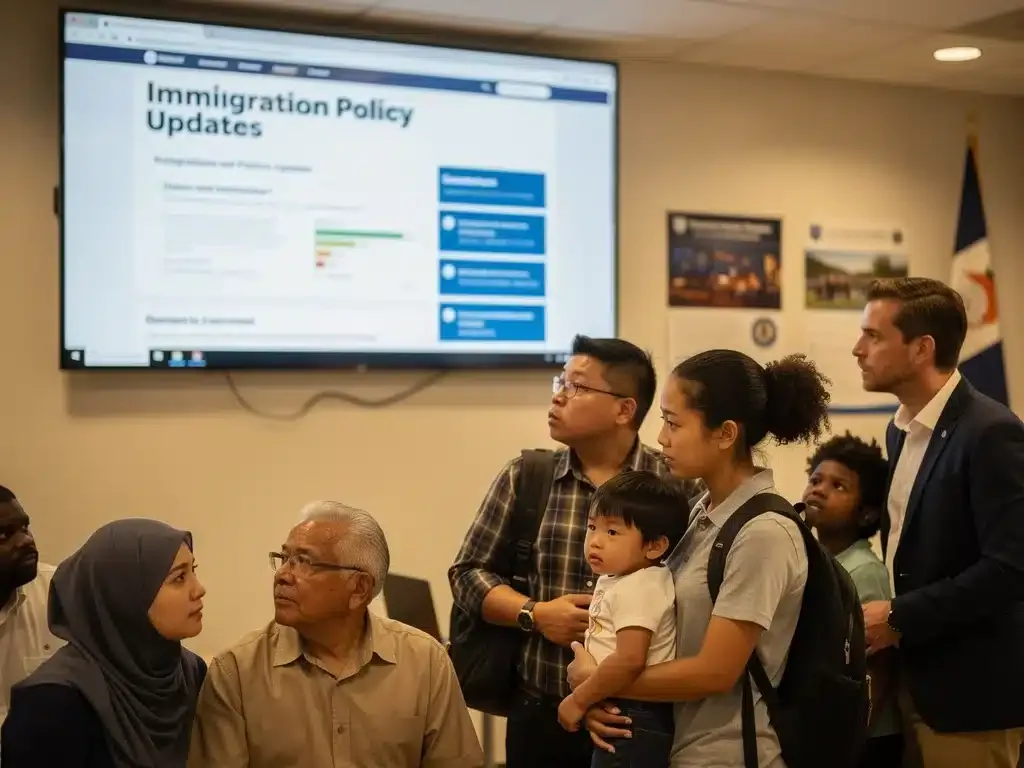 Diverse community reacting to immigration policy updates