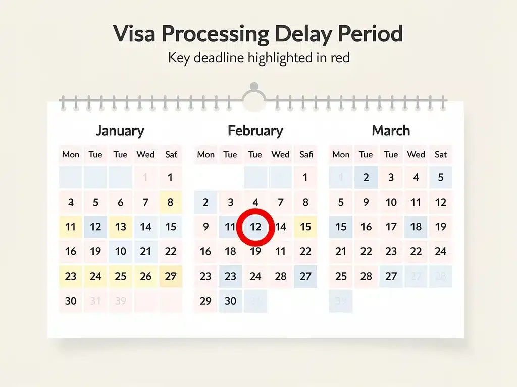 Calendar showing visa processing delay of three months