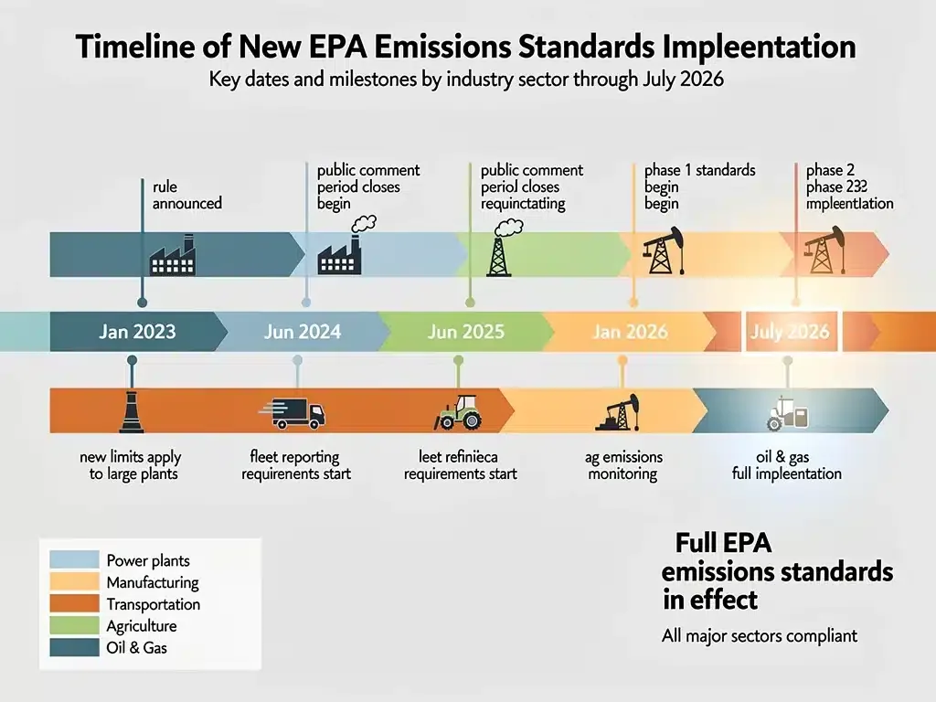 Timeline infographic for EPA emissions standards implementation by 2026