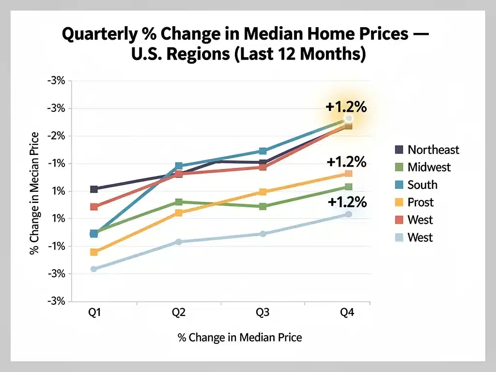 Chart illustrating quarterly median home price changes in the US.