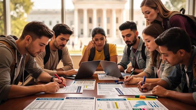 Students reviewing federal student loan repayment documents