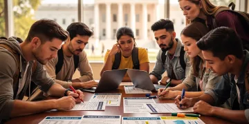 Students reviewing federal student loan repayment documents