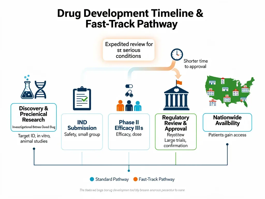 Infographic depicting fast-track drug development timeline