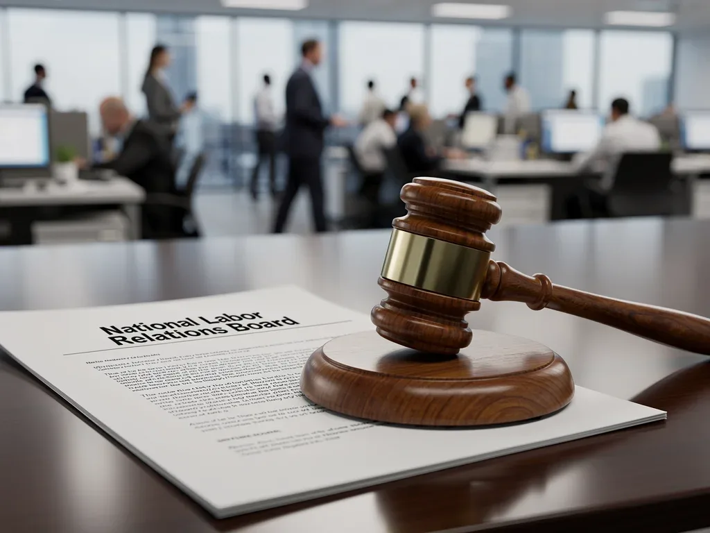 National Labor Relations Board gavel on legal document, symbolizing a landmark overtime pay ruling