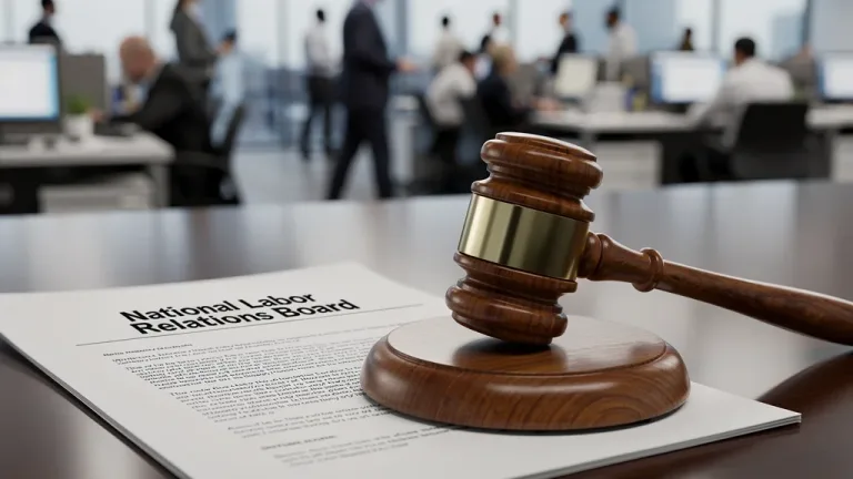 National Labor Relations Board gavel on legal document, symbolizing a landmark overtime pay ruling