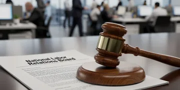 National Labor Relations Board gavel on legal document, symbolizing a landmark overtime pay ruling